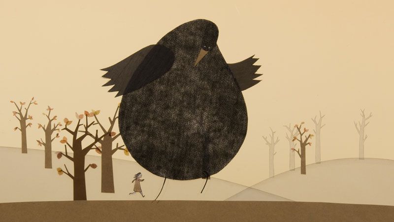illustration en papiers découpés de l'oiseau cachalot