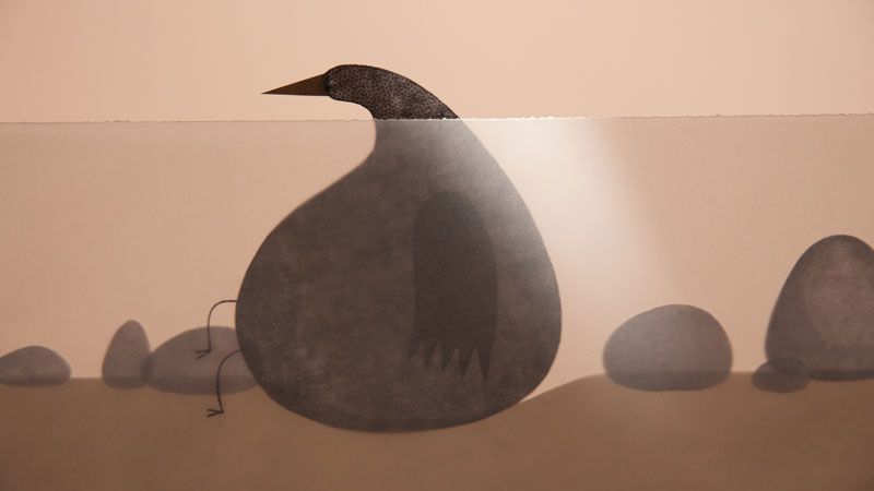 illustration en papiers découpés de l'oiseau cachalot